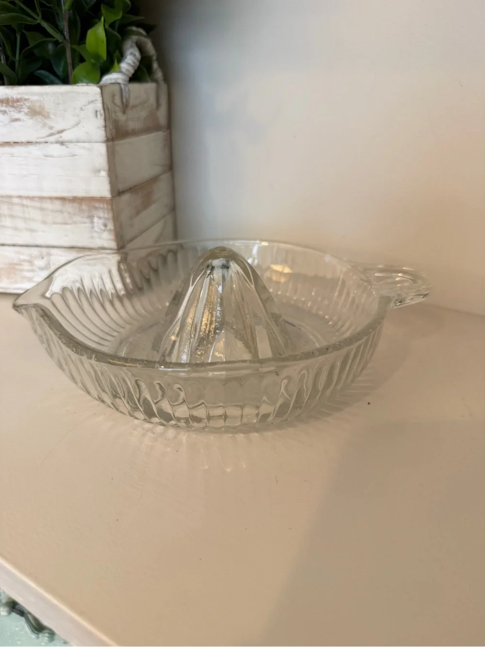 Clear Glass Lemon Juicer Reamer Ribbed Citrus Squeezer Mid Century Vintage